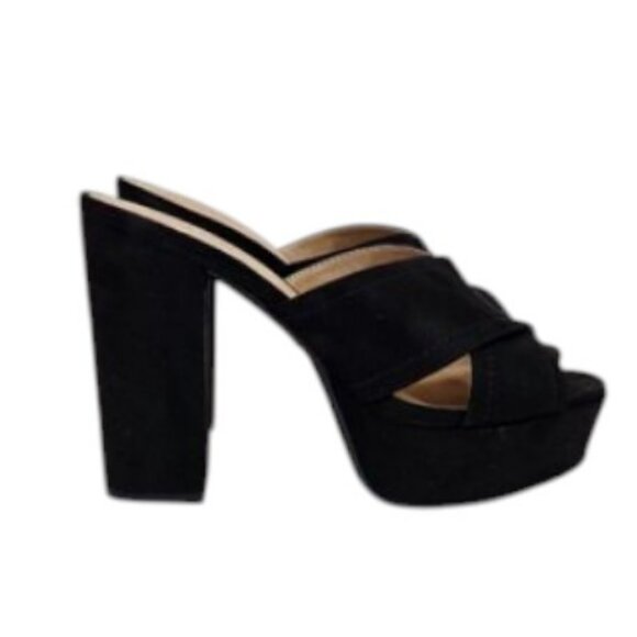 Nine West black suede crisscross block heel platform sandals size 6 - Picture 1 of 7